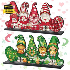 Valentine'S Day and St. Patrick'S Day Reversible Gnome Wood Signs Double Sided V