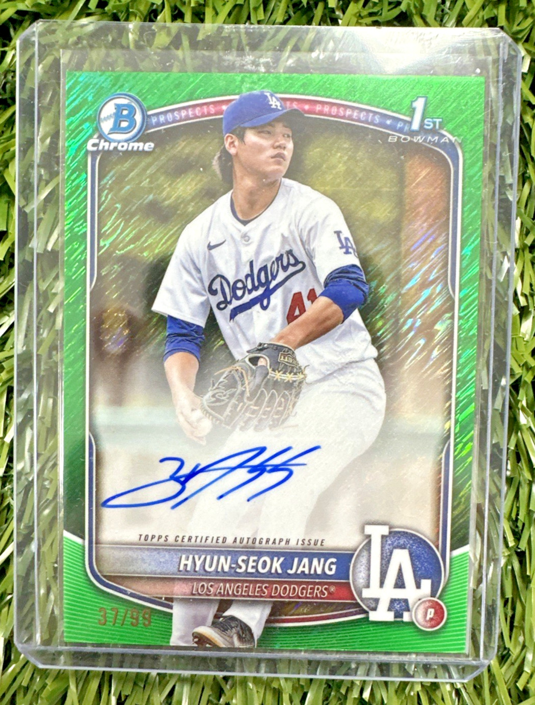 2025 Bowman Chrome HYUN-SEOK JANG 1st Green Shimmer Refractor On Card Auto 37/99