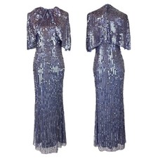 Mac Duggal NWT Sequined High Neck Draped Cape Sleeve Column Gown Size 2 Purple