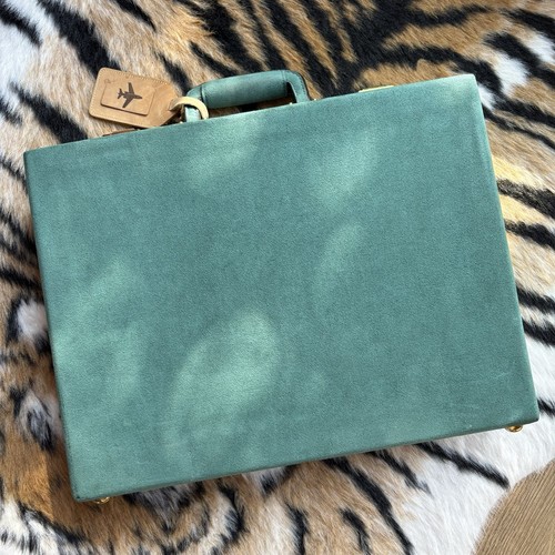Vintage 17" Presto Teal Suede 4” Briefcase Attache Combination Lock