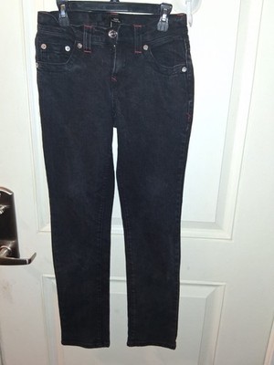 True Religion Jeans Girls 12 Black Denim Mid Rise Skinny Adjustable Waist