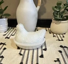 Vintage Milk Glass Hen on Nest Hazel Atlas 1950s MCM Mini Covered Dish Chicken