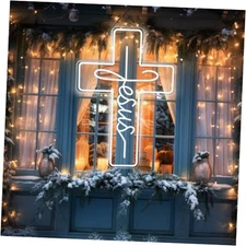 Aurelema 23.6'' Large Christmas Bethlehem Cross LED Cross Light Jesus Neon 