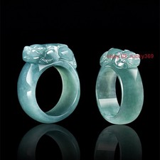 Certified Natural Burma Grade A Jade jadeite Hand Carved PiXiu Lucky Unisex Ring