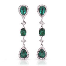 6.89 CT Colombian Emerald & 1.79 CT Diamonds 18K White Gold 1.9" Drop Earrings