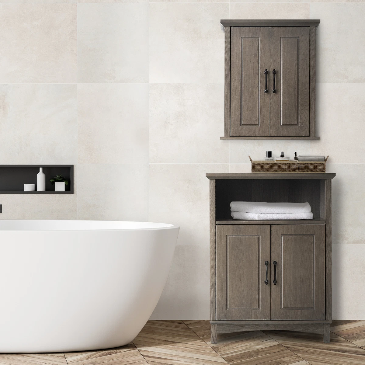 Elegant Home Fashions Wooden Bathroom Furniture Floor Storage Cabinet EHF F0013
