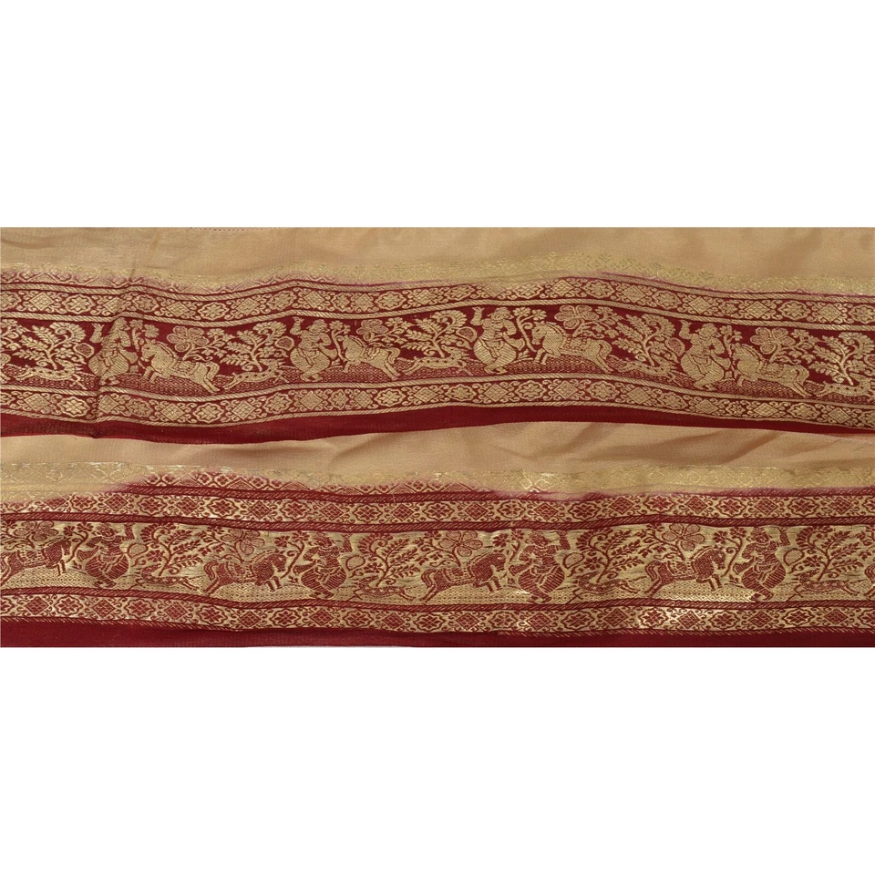 Sanskriti Vintage 2.5"W Brocade Banarasi Sari 1 Yd Border Craft Trim Sewing Lace - Image 4 of 4