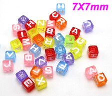200 Mixed Color Transparent Assorted Alphabet Letter Cube Pony Bead 7X7mm 0.28" 