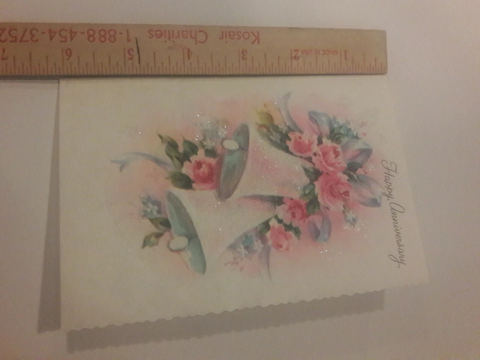 Tarjeta de Aniversario Vintage Sin Usar Floral Brillo Coronación Colección Foto 4 de 4