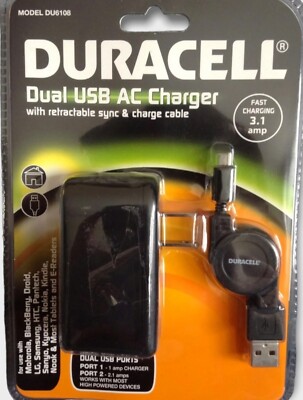 DURACELL DUAL USB AC CHARGER 3.1 AMP MODEL DU6108 - NEW IN PACKAGE | eBay