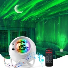 Aurora Northern Lights Galaxy Projector: White Noise LED Stars Sky Moon Light...