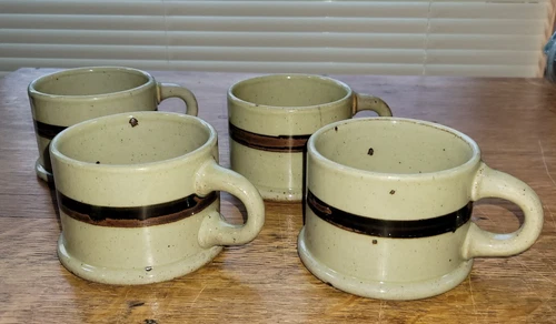 Vintage DANSK Niels Refsgaard Speckled Stoneware 4 Mug set Sandstone
