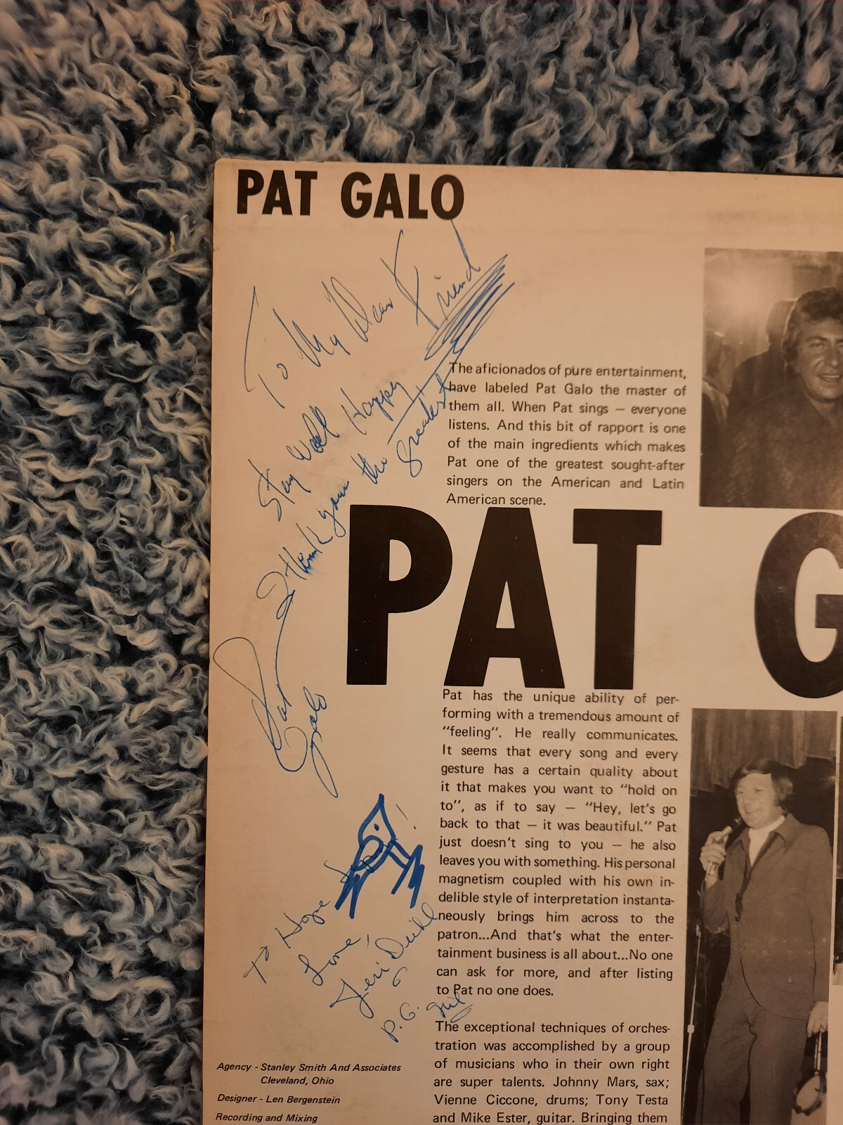 Pat Galo: Live at the Blue Grass. 1973. Vinyl Record Album LP. E2C4S. Signed!