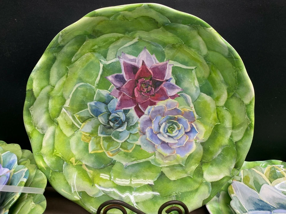 Lote de 16 piezas ~ Cuencos, platos de melamina Nicole Miller "SUCCULENTO DESIERTO FLORAL" Foto 2 de 4