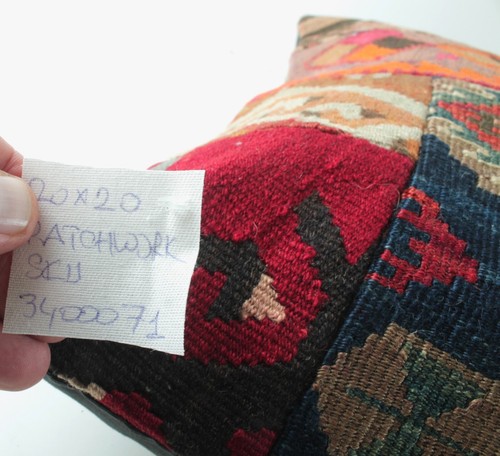 Handmade Turkish Patchwork Pillow Cover 20" Decorative Multicolor Throw Pillow - Picture 10 of 10
