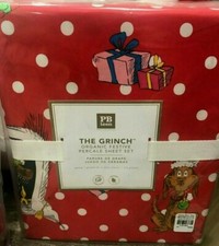 Pottery Barn Teen KIDS Grinch festive dot QUEEN cotton SHEET set CHRISTMAS