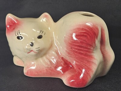 Vintage Ceramic Long-Haired/PERSIAN Cat Air Wick Diffuser/Bud Vase, White & Red