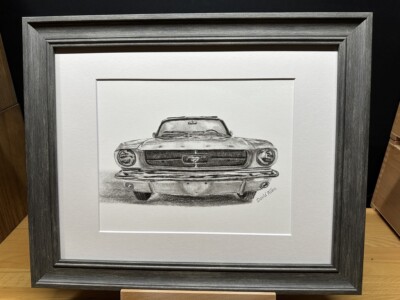 Drawing of a 1964 Ford Mustang Convertible Car #2 Pencil Art Sketch Picture