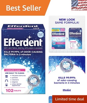 102 Count Anti-Bacterial Denture Cleanser Tablets for Daily Oral Freshness