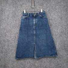 VINTAGE Lee Skirt Womens 9R Junior Blue A Line Denim Midi Slit Zip Fly Jean USA