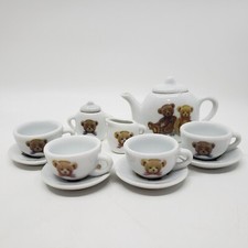 Brown Bear Porcelain Miniature Tea Set w Candle Doll Size 12 Piece Set 3.25 in