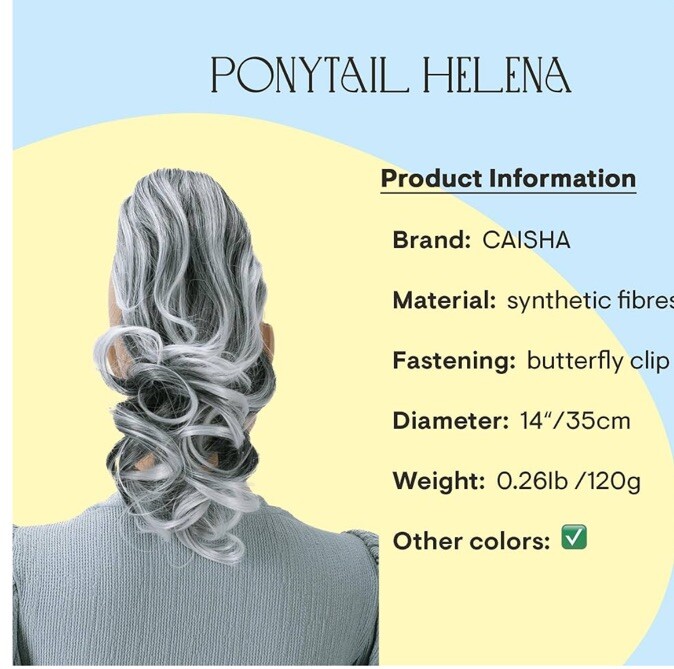 14inch Claw Clip Wavy Ponytail Extension Grey/Black | eBay display picture 2