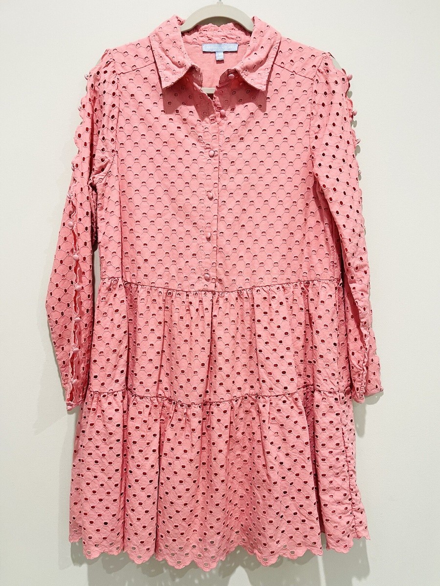 antonio melani hot pink dress Patricia 100% Cotton Button-Front Eyelet Rosado Size 6 pickyourgiftjorie