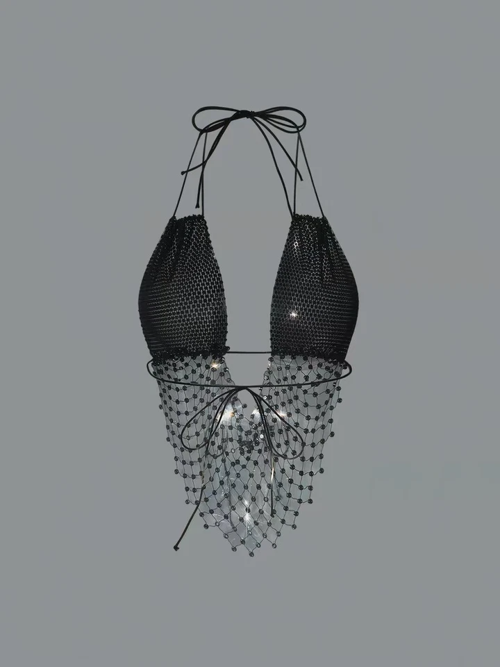 Sexy girl Halter Backless Chain mail Bikini Set Bra Skirt Flash - Image 2 of 4