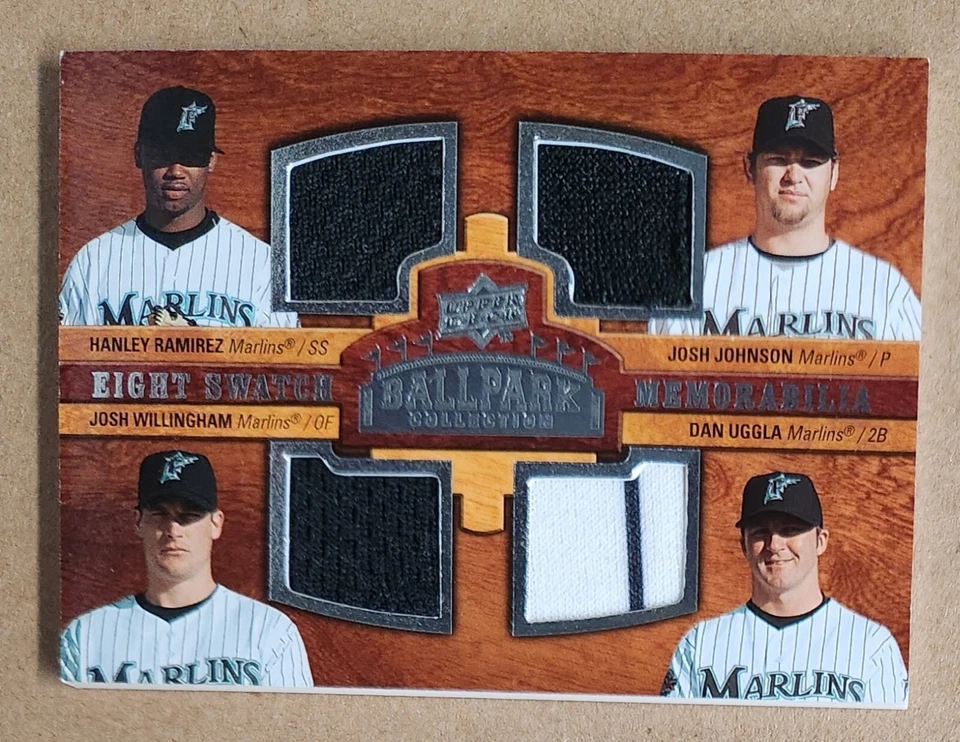 Tarjeta 2008 Upper Deck Game Usada 8 Eight Swatch Rays/Marlins Rocco Upton Ramírez Foto 2 de 4