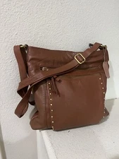 Great American Leatherworks Brown Leather Studded Shoulder Cross Body Purse  Bag
