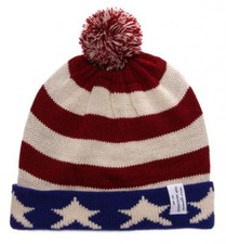 Top Headwear USA Flag Cuffed Knitted w/ pom Beanie