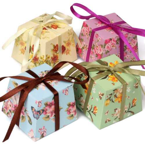 FLORAL Vintage Small GIFT BOXES Wedding Favour Chocolates | Includes Ribbon - Picture 1 of 8