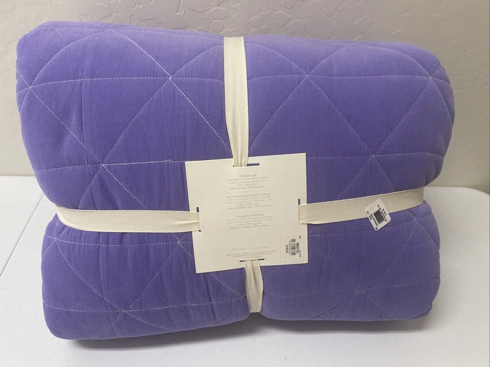 Pottery Barn Corduroy Plush Quilt Full Queen Diamond Stiched Purple - Image 2 of 4