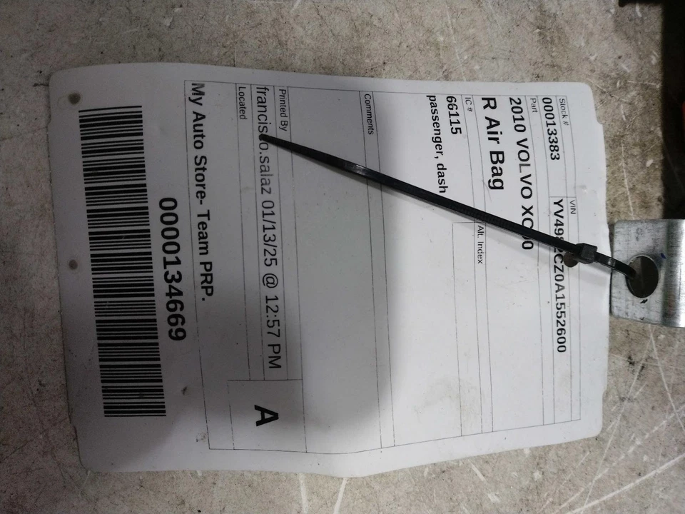 2010 VOLVO XC90 Instrument Panel Air Bag Black Right OEM 444143 155K Miles Foto 2 de 4