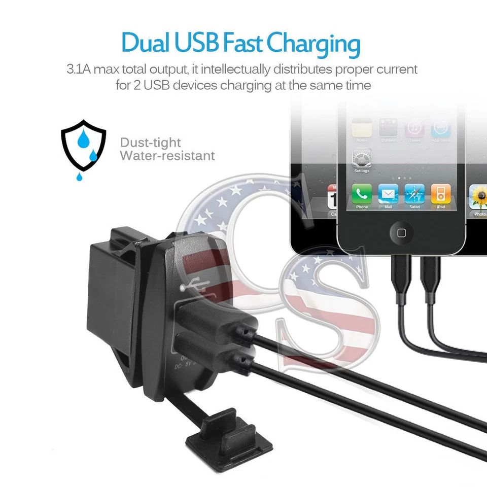 S1 Car Motor Waterproof 3.1A Dual USB Socket Charger Power Adapter LED 12-24V - Image 4 of 4