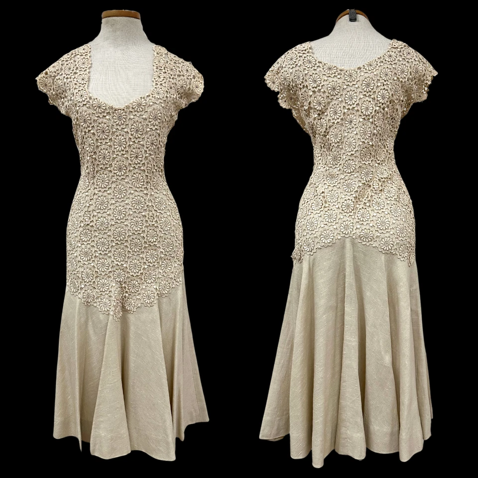 Vintage 1950s Suzy Perette Designer Cream Rhinestone Embroidered Dress - Image 4 of 4