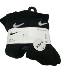 Nike Youth Kids Performance Dri-FIT Crew Socks 6 Pair Set Black Sz 10C-3Y XS