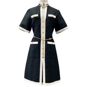 Robe Gucci noire ivoire or tigre manches courtes avec chaîne ceinture occasion TIEE 0