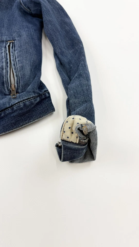 Chaqueta Gap Mujer Pequeña Azul 1969 Denim Moto Cremallera Motociclista Lunares Forrados Bolsillos Foto 2 de 4