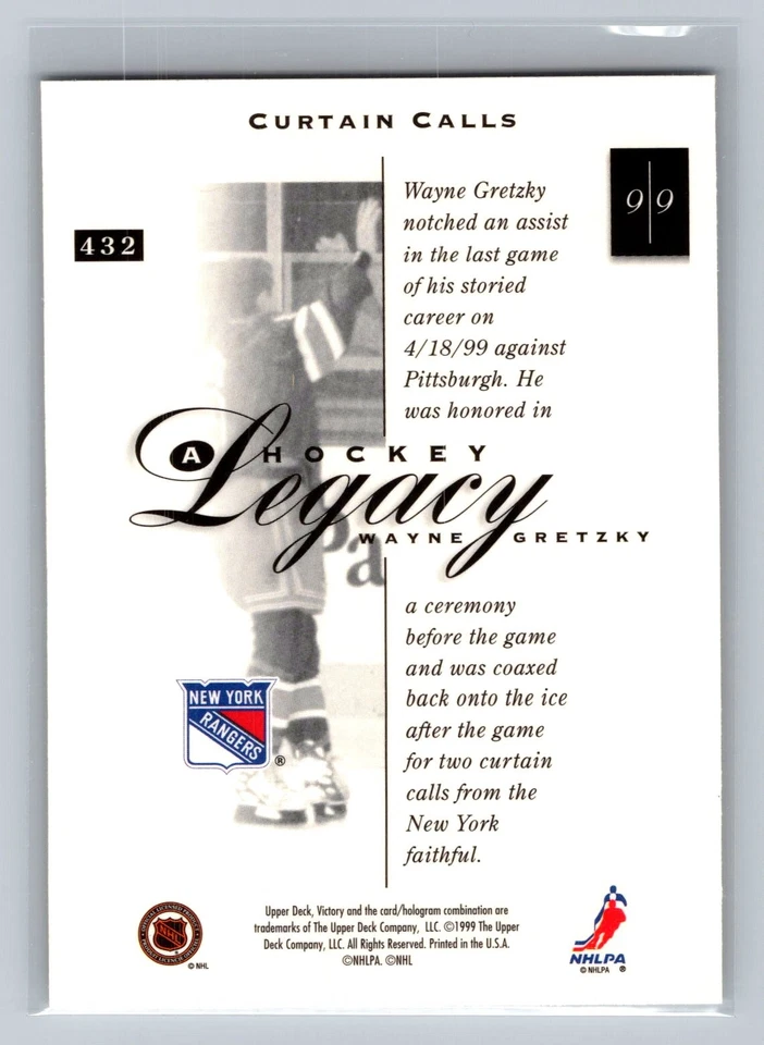 1999 Upper Deck Victory #432 Wayne Gretzky NHL HLWG New York Rangers - Image 2 of 2