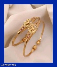 Indian Adjustable Golden Bridal Bangles Set 2 Pcs Women Wedding Jewelry