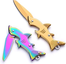2-Pack Fish Mini Keychain Knife, Small Folding Pocket Knives for Men Women Girls