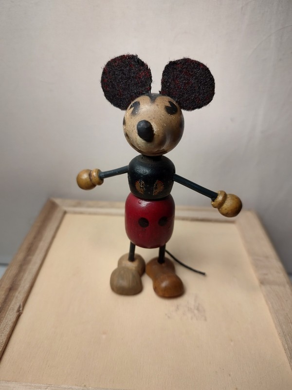 Antique Rare 1930 Disney Mickey Mouse 3.75" Wooden Figure (restored)