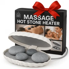 Clam Shell Hot Stone Heater Warmer Massage Basalt Spa Therapy Kit w/4 Stones