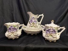 VTG Porcelain tea set with raised purple violet decoration and gold trim