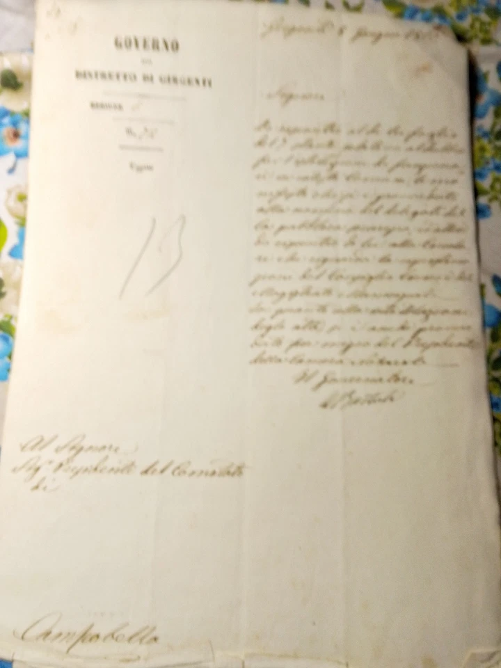 DITTATURA GARIBALDINA GOVERNO DEL DISTRETTO DI GIRGENTI 8 GIUGNO 1860 OVALE NERO - Immagine 3 di 4