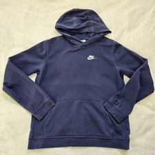 Nike Sportswear Hoodie Youth XL Blue Club Fleece Pullover Swoosh Logo BV3757-410
