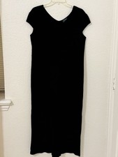 Womens XL Lauren Ralph Lauren Black Sheath Cotton Dress Cap Sleeve Classic VNeck