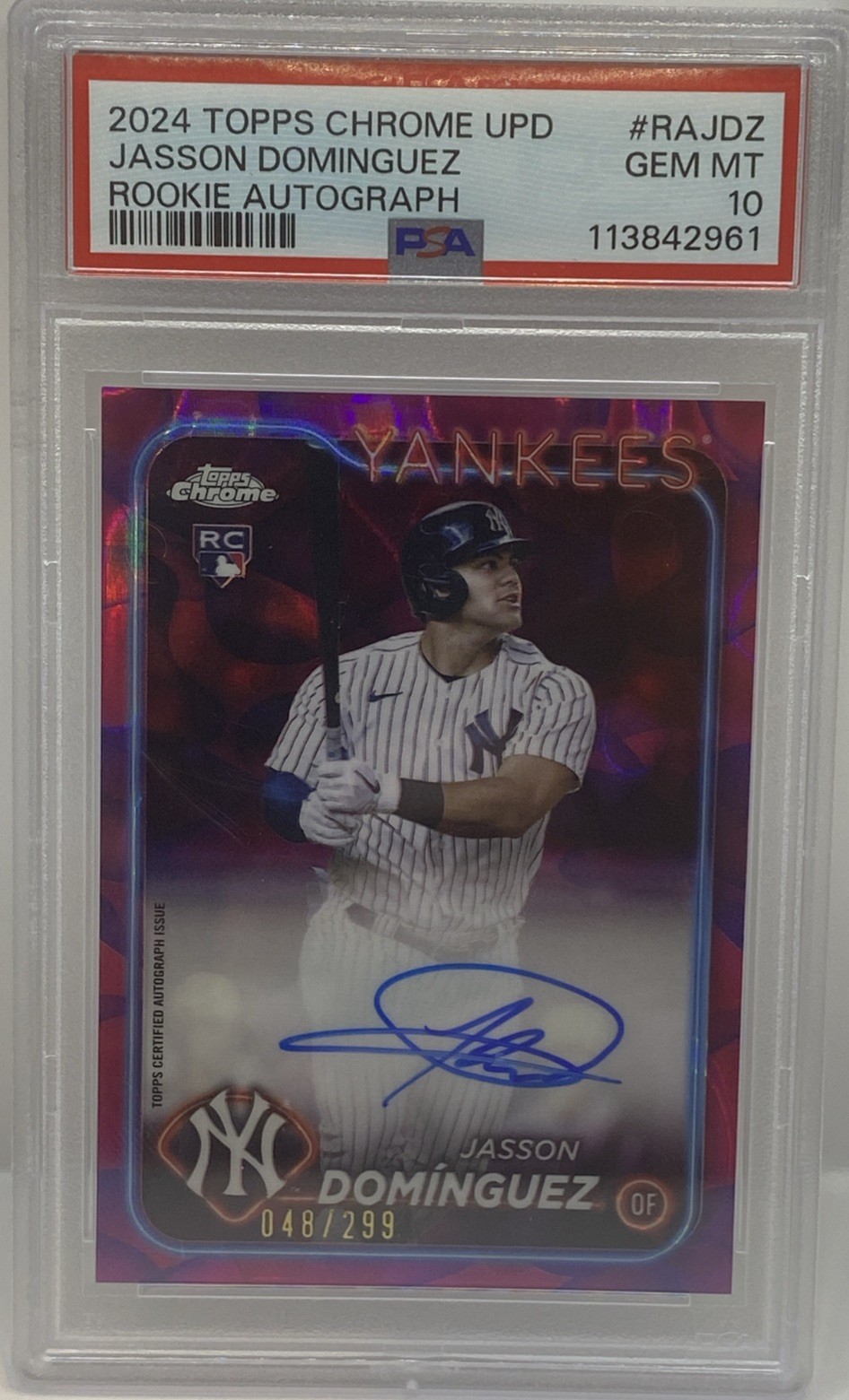 2024 Topps Chrome Jasson Dominguez Rookie Auto Lava Lamp Refractor #/299 PSA 10
