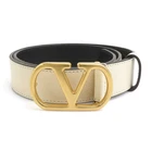Auth Valentino Garavani Belt Cream/Gold Leather/Metal - r11201k